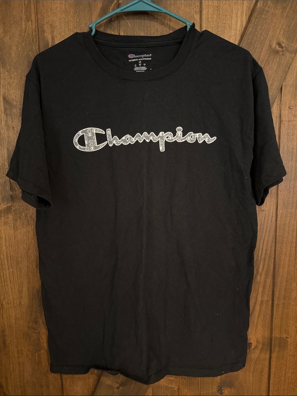 Champion Black Tee with White Script Logo